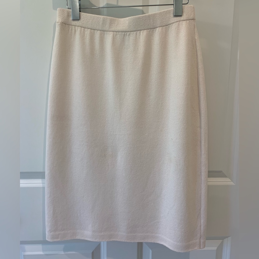 St. John Collection Pull-On Knit Skirt, Creamy White/Ecru, Small